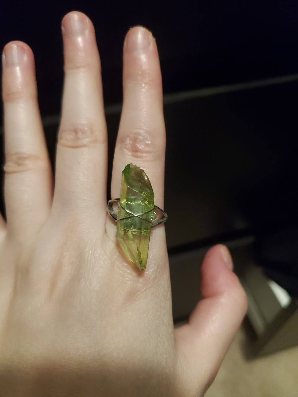 Green Crystal Point Ring — Brand Unknown